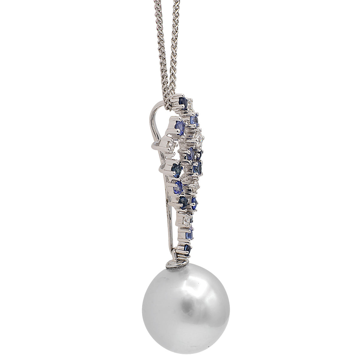 18K White Gold South Sea Pearl Pendant, 12-13mm, 0.8ct