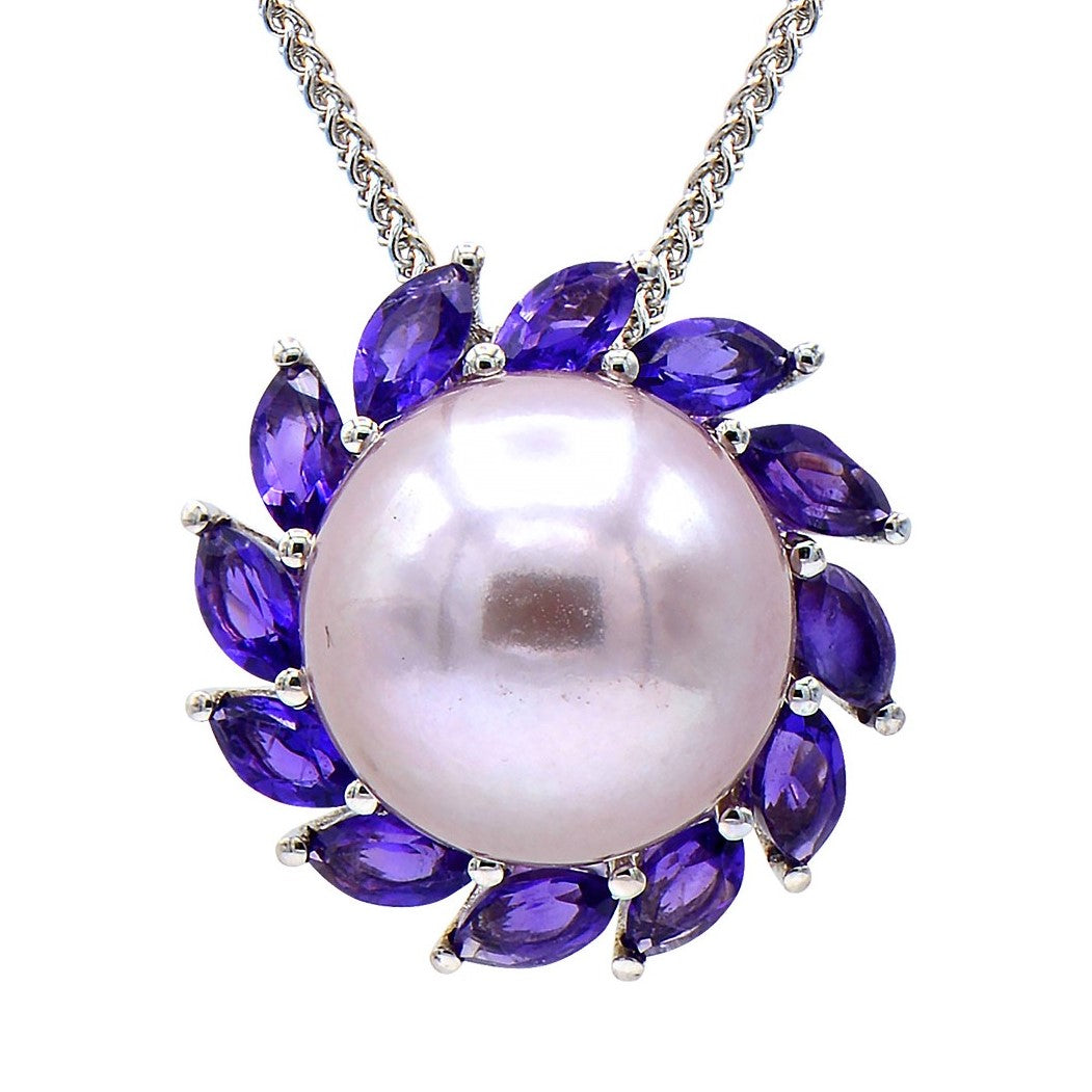 P012602-F - 14KW/1.0G P.FW Amethyst Pendant 12RD-0.91CT 10-11mm