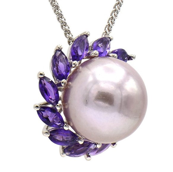 P012602-F - 14KW/1.0G P.FW Amethyst Pendant 12RD-0.91CT 10-11mm