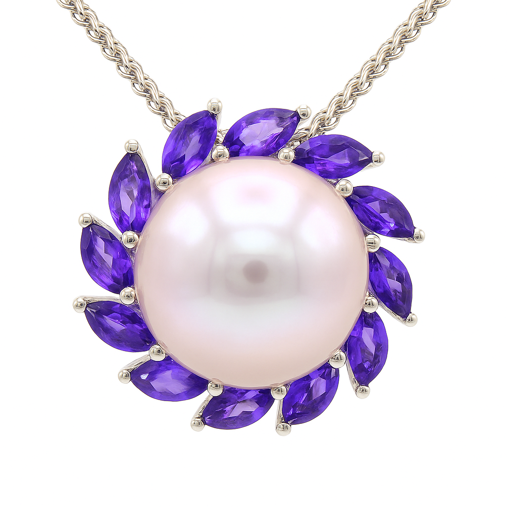 14K White Gold Amethyst Pendant, 10-11mm, 0.91ct