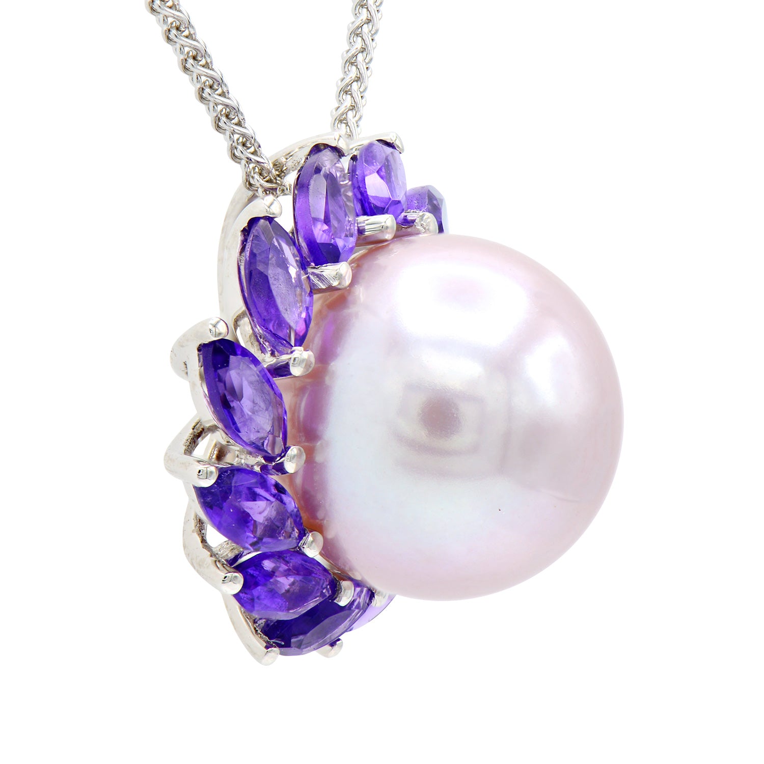 14K White Gold Amethyst Pendant, 10-11mm, 0.91ct