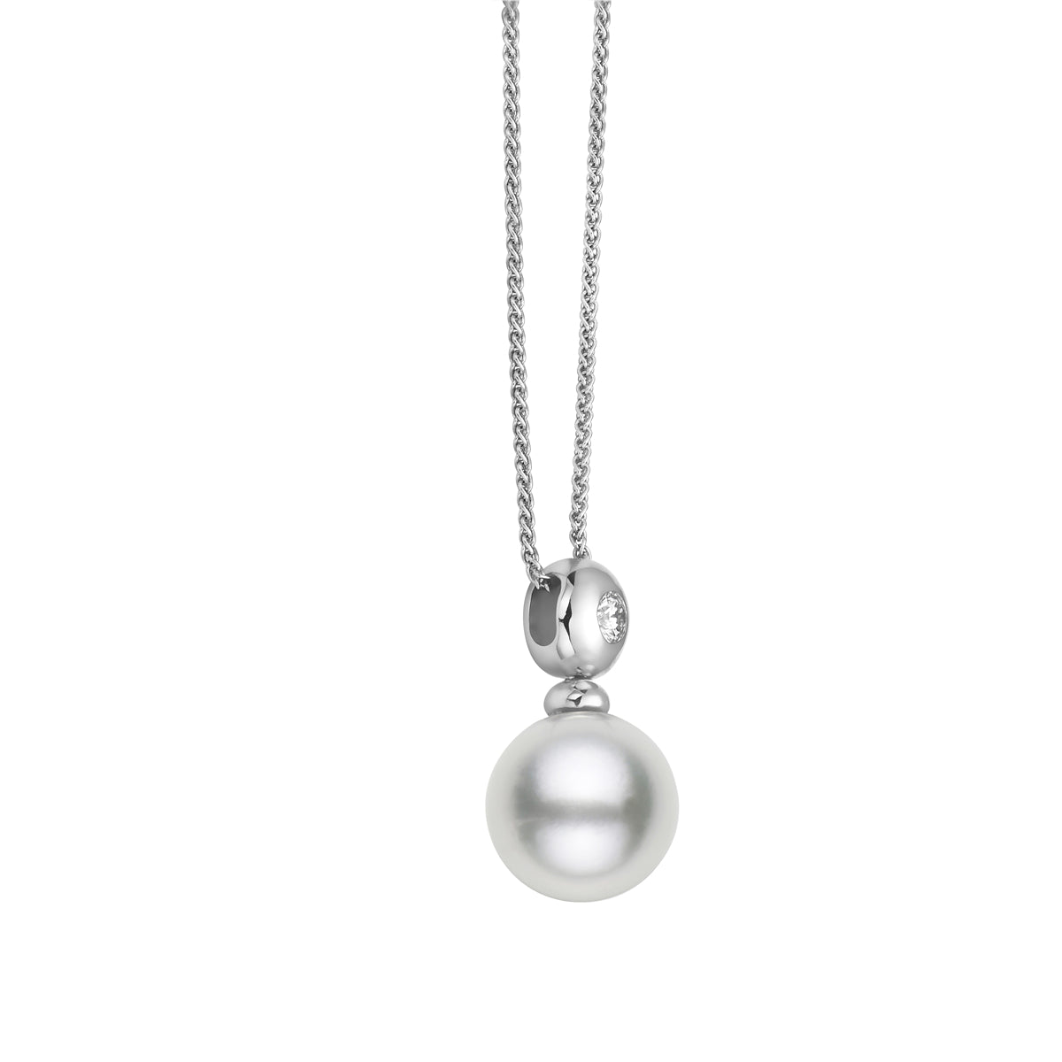 18K White Gold South Sea Pearl Pendant, 11-12mm, 0.12ct