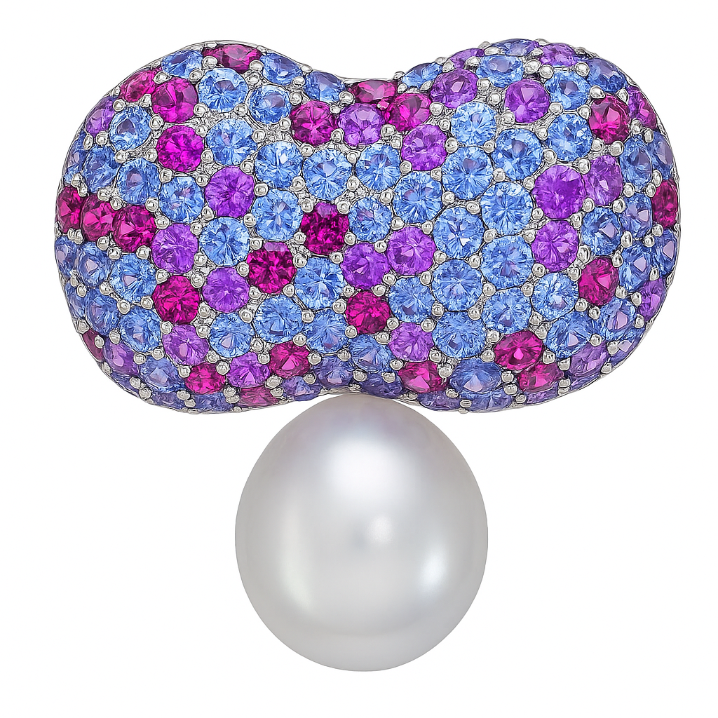 P012815 - 18KW-10.6G Brooch Sapp-6.92ct Rhod/Ame-1.22ct 15-16mm