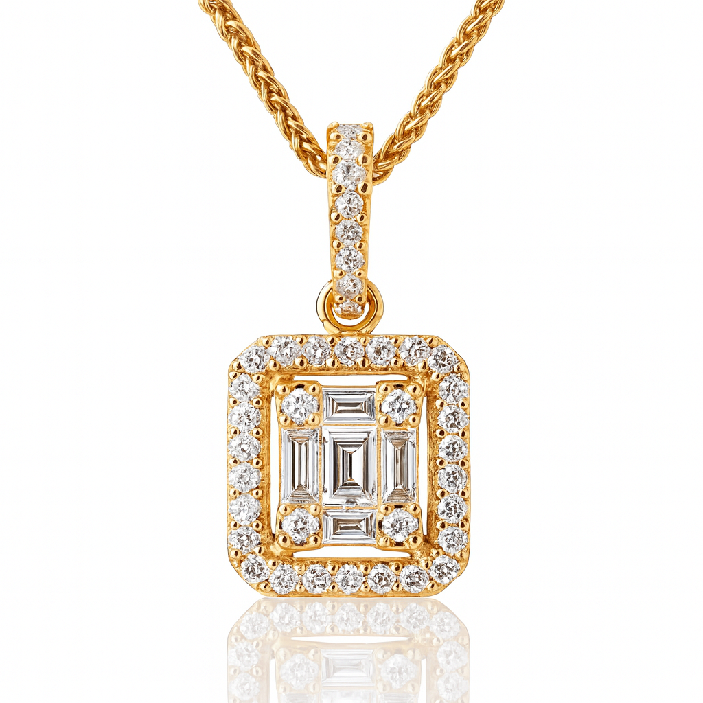 18K Rose Gold Diamond Baguette Illusion Pendant, 0.49ct