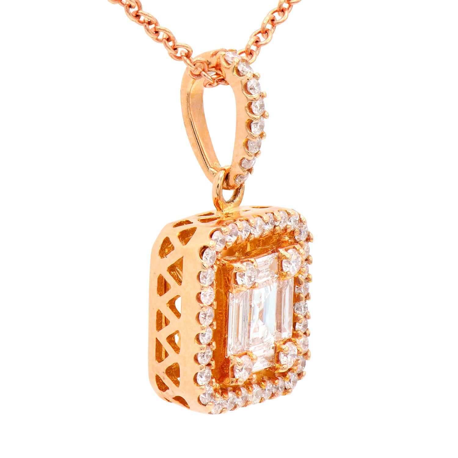 18K Rose Gold Diamond Baguette Illusion Pendant, 0.49ct