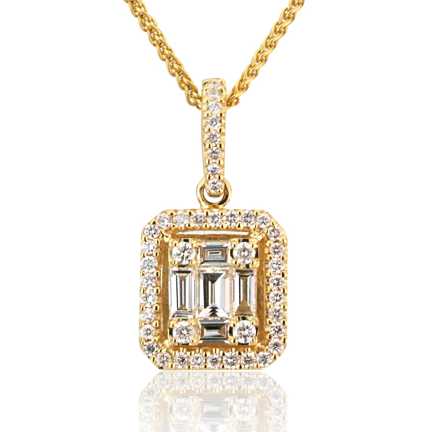 18KY Diamond Baguette Illusion Pendant