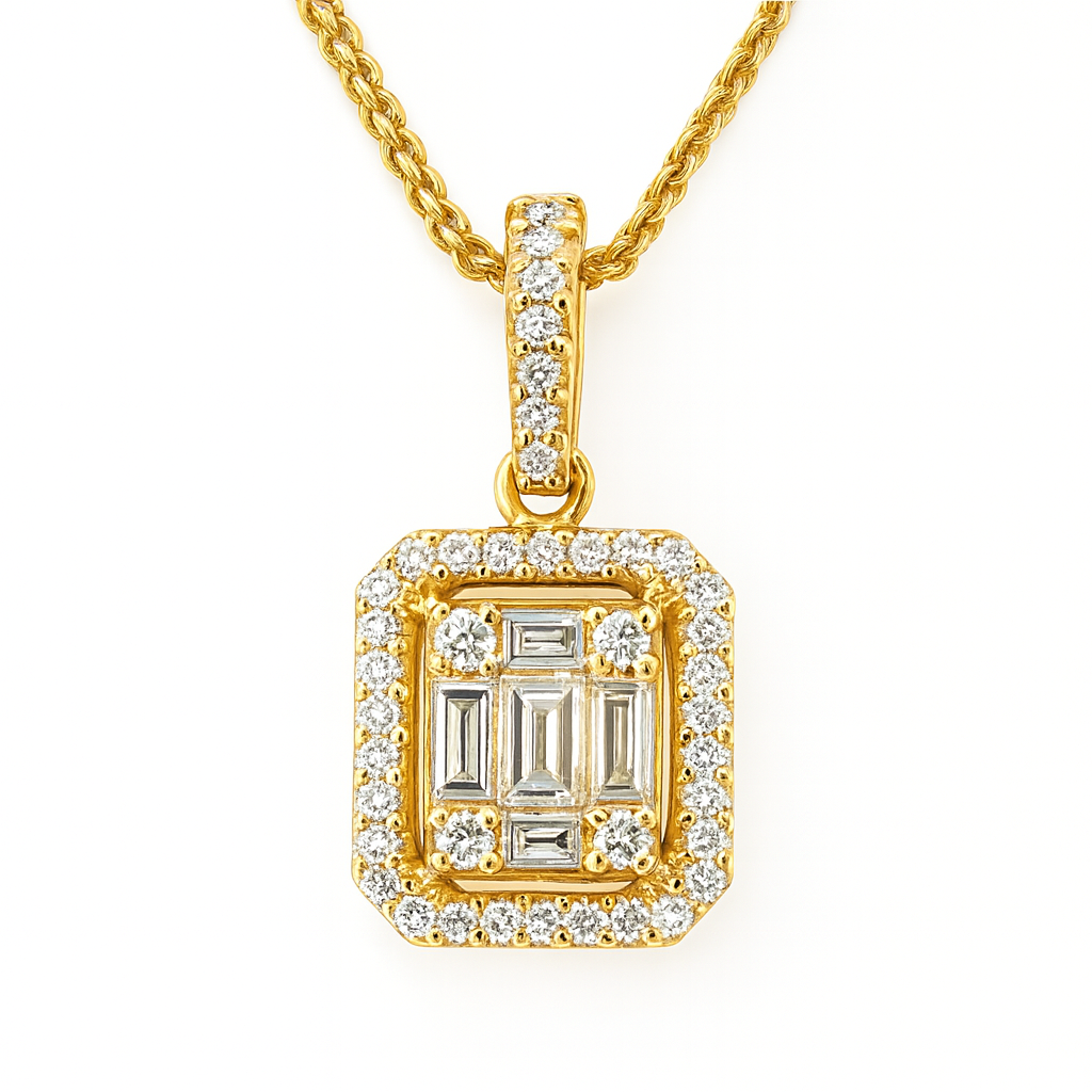 18K Yellow Gold Diamond Baguette Illusion Pendant, 0.49ct