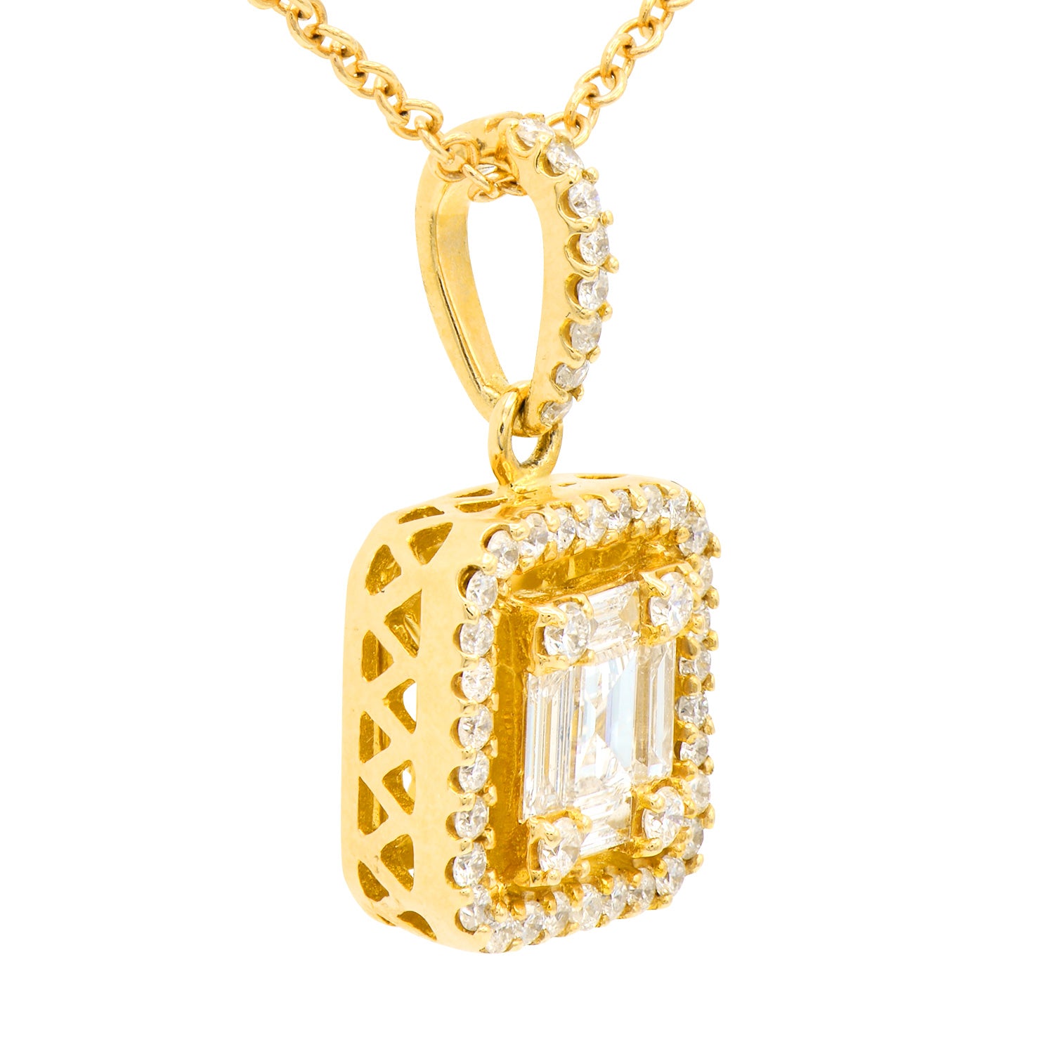 18KY Diamond Baguette Illusion Pendant