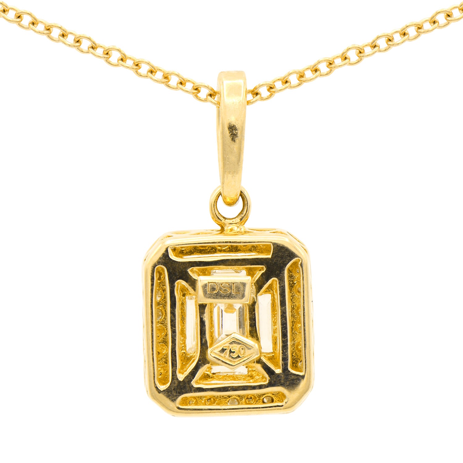 18KY Diamond Baguette Illusion Pendant