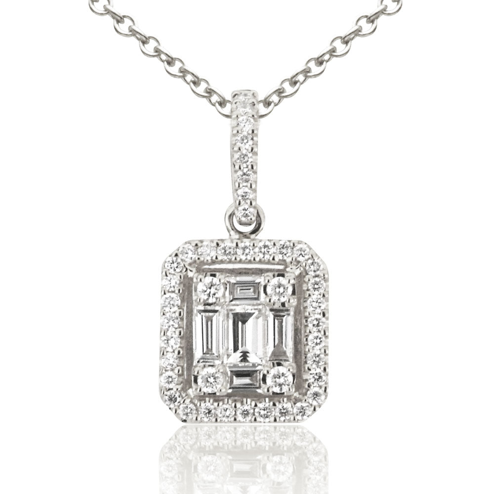 18KW Diamond Baguette Illusion Pendant