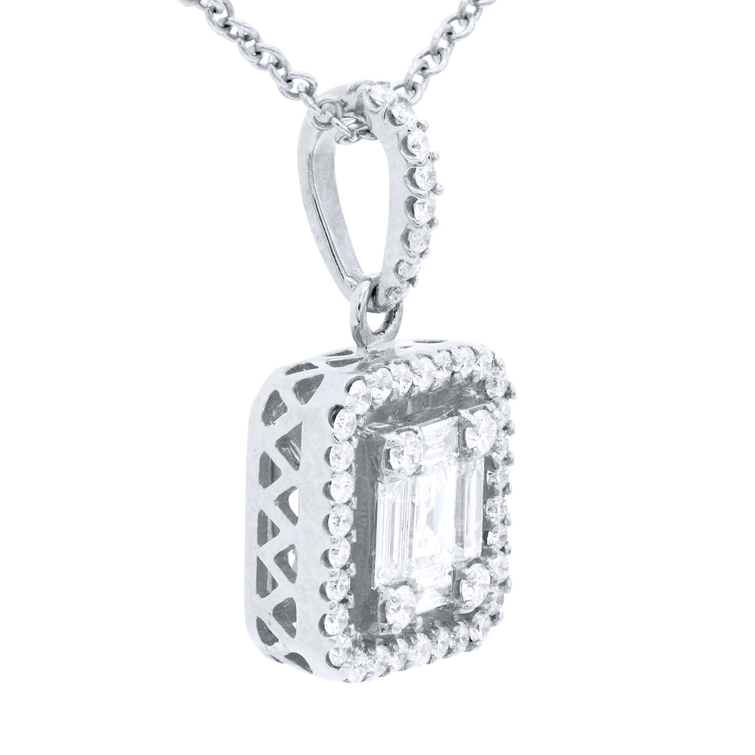 18KW Diamond Baguette Illusion Pendant