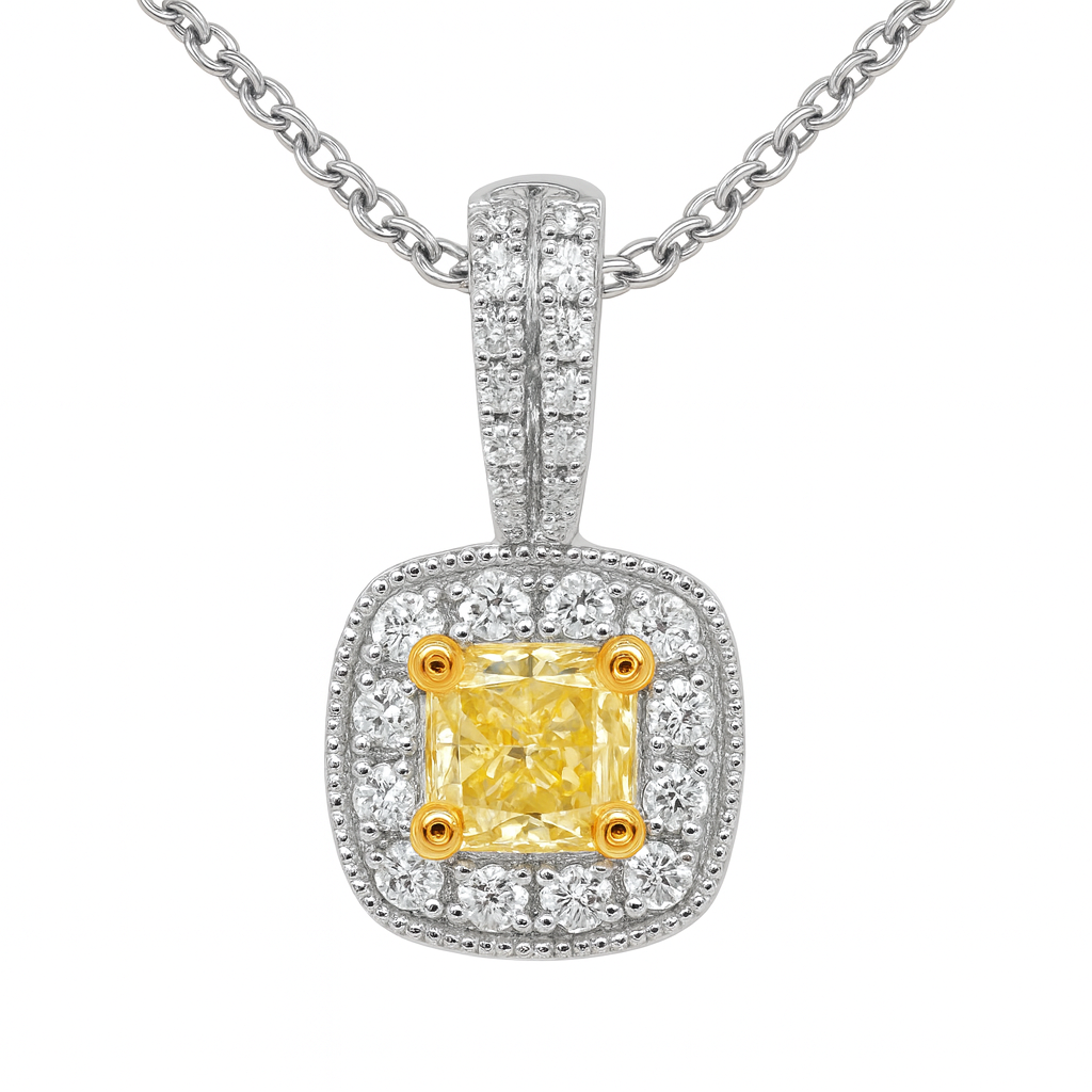 18K White & Yellow Gold Yellow Diamond Necklace, 0.62ct