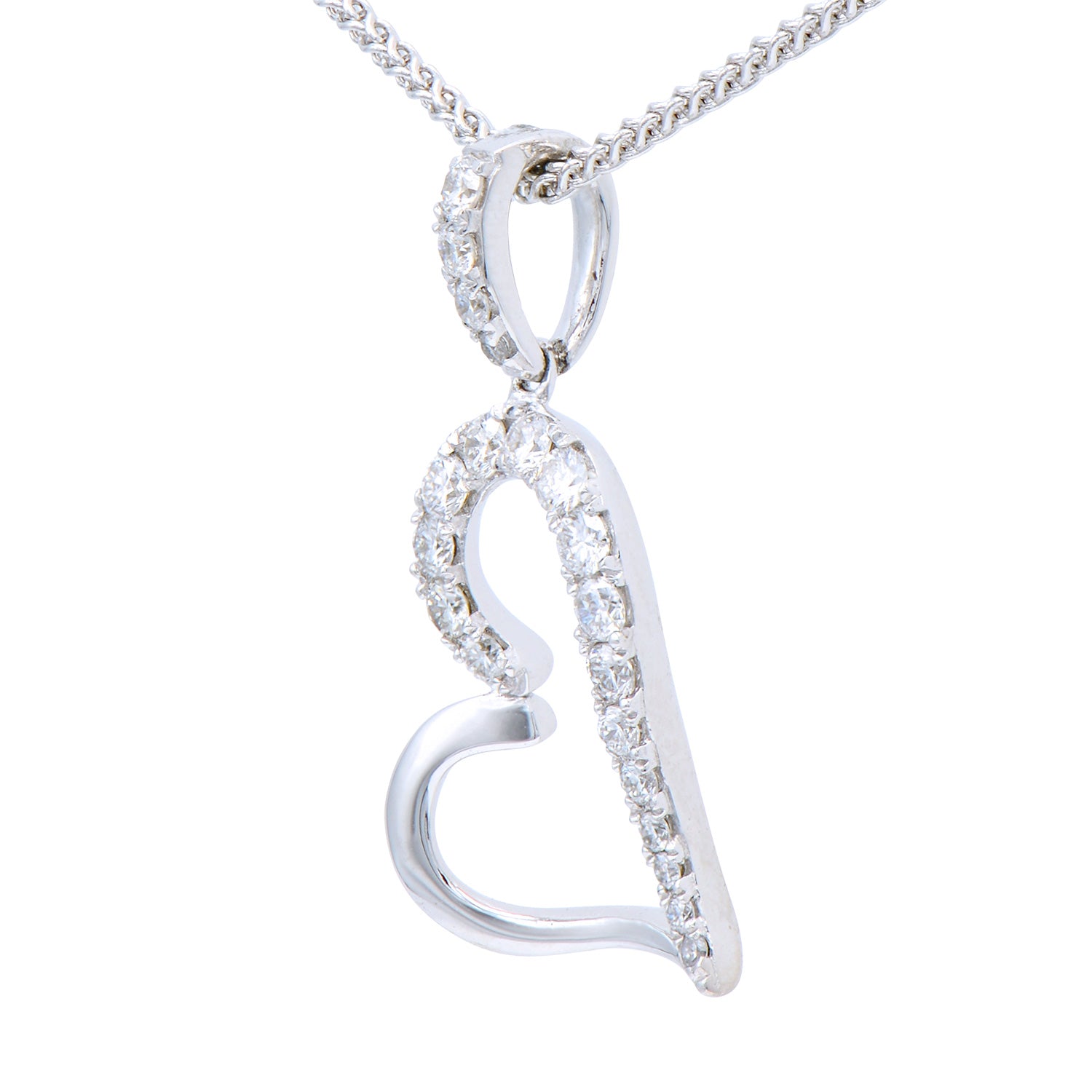 18K White Gold Diamond Heart Pendant, 0.2ct