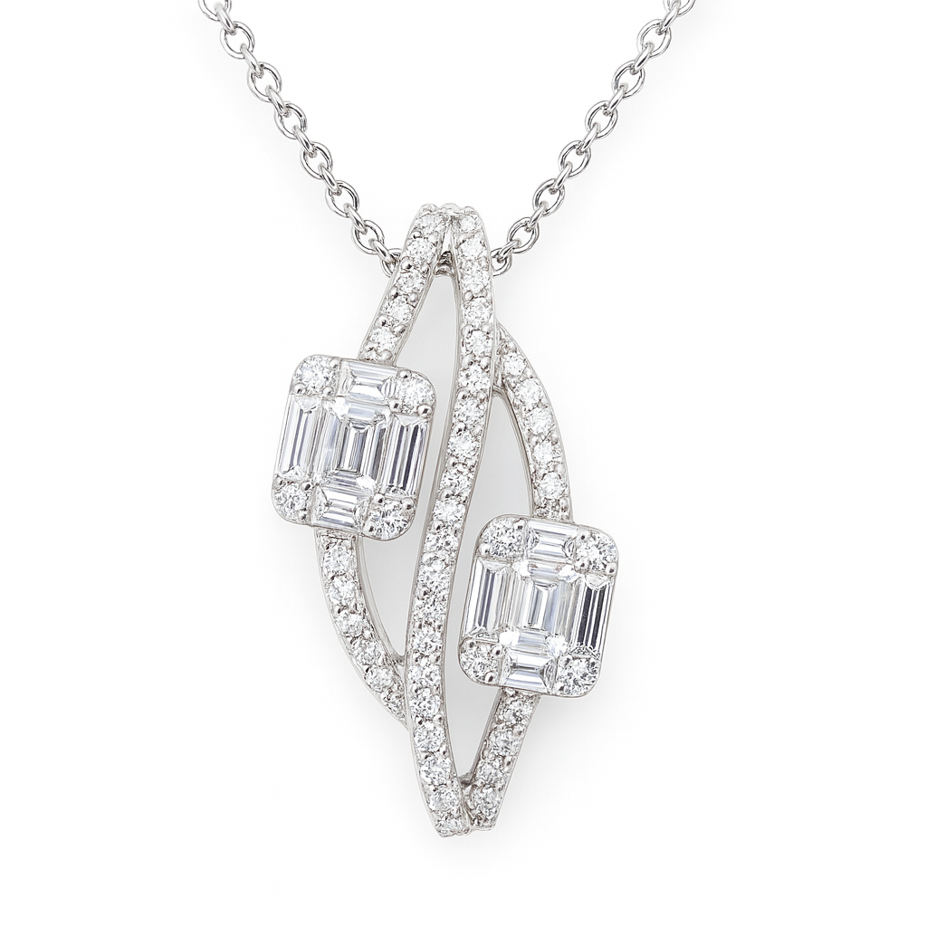 18K White Gold Diamond Baguette Illusion Pendant, 0.73ct