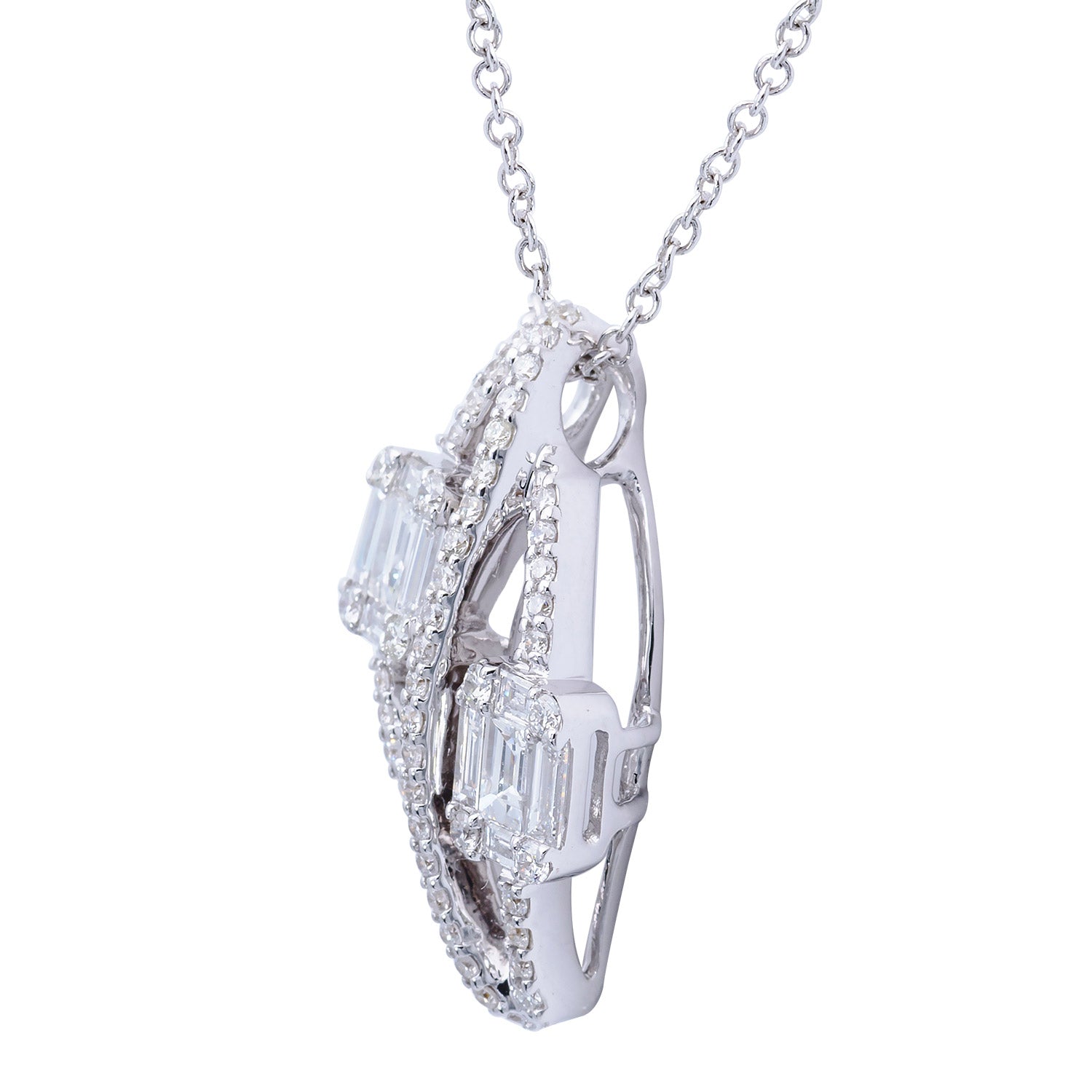 18K White Gold Diamond Baguette Illusion Pendant, 0.73ct