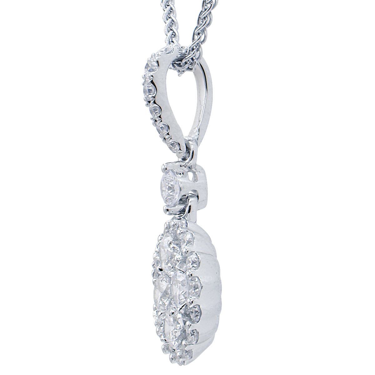 14K White Gold Round Diamond Cluster Pendant, 0.74ct