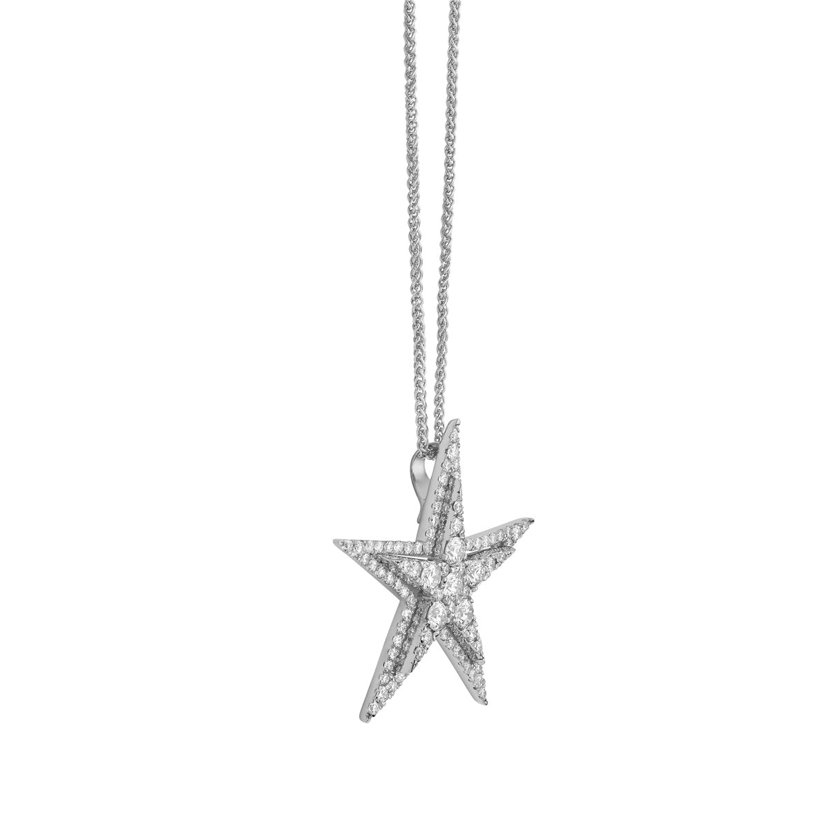 18K White Gold Diamond Star Pendant, 0.87ct