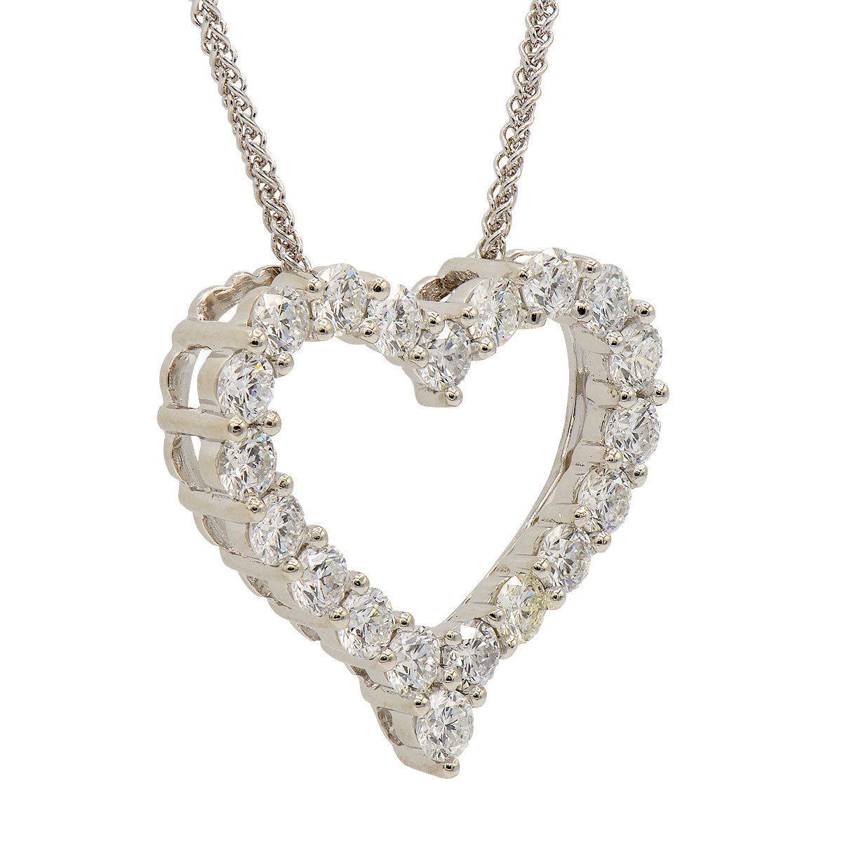18K White Gold Diamond Heart Pendant, 1.12ct