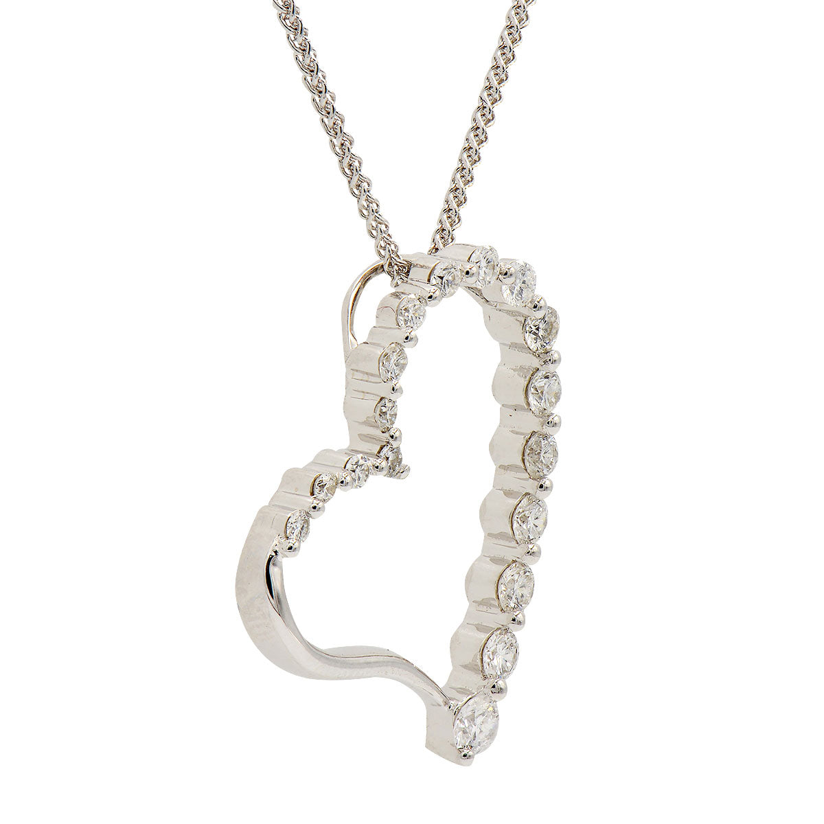 18K White Gold Diamond Heart Pendant, 0.46ct