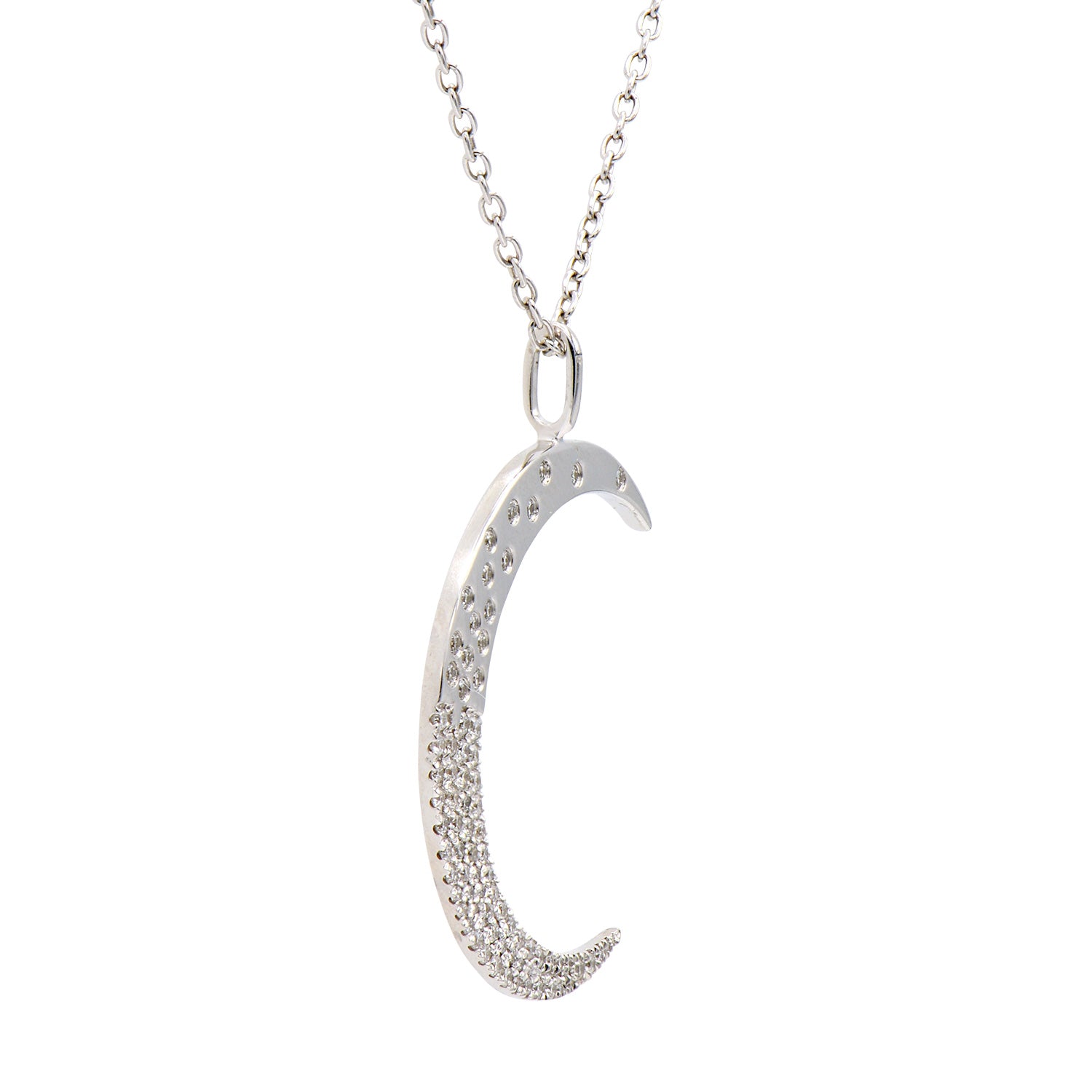 18K White Gold Diamond Crescent Moon Pendant, 0.23ct