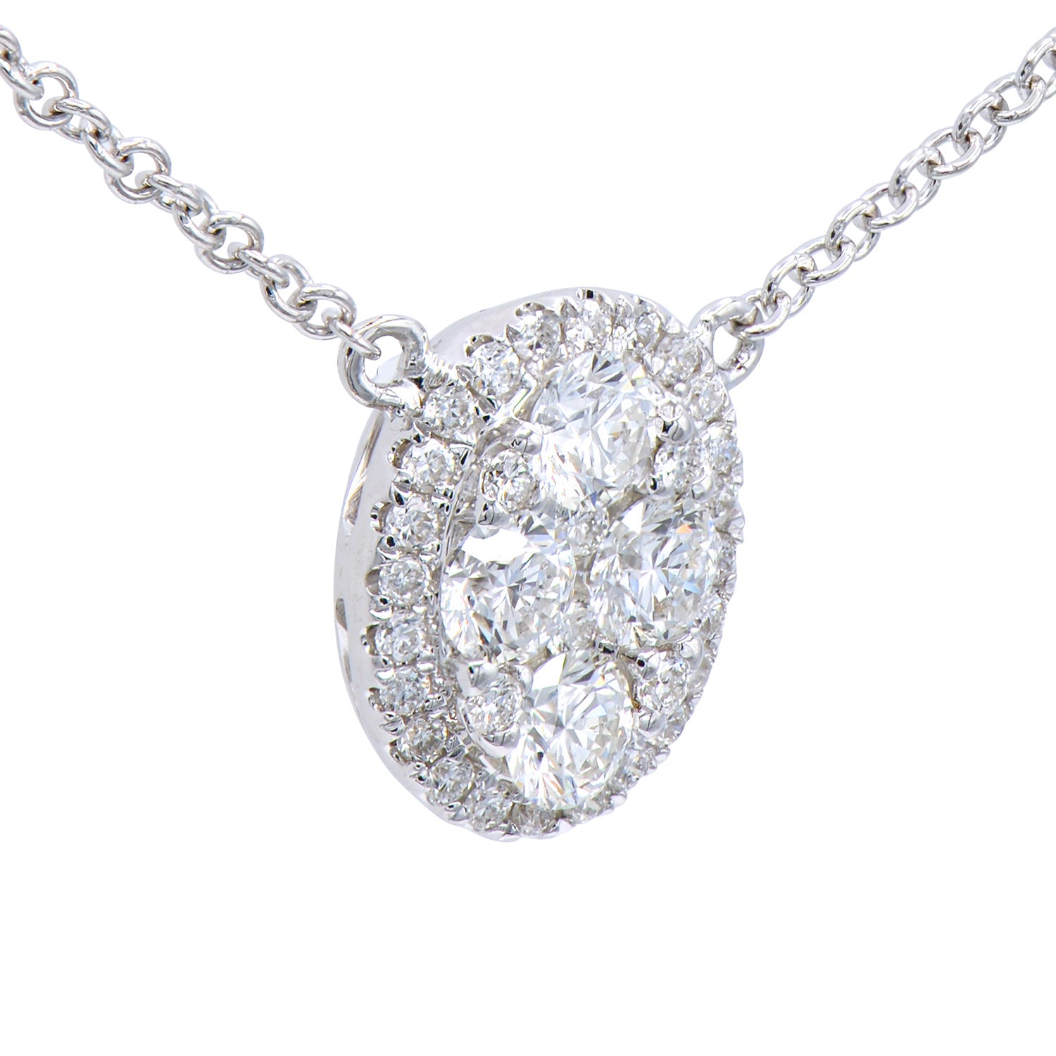 14K Yellow Gold Oval Cluster Necklace, 0.67ct