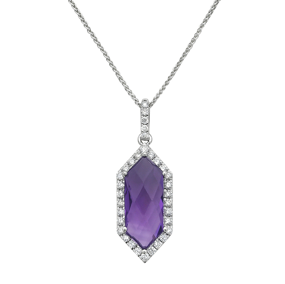 14K White Gold Amethyst Pendant, 1-2mm, 2.43ct