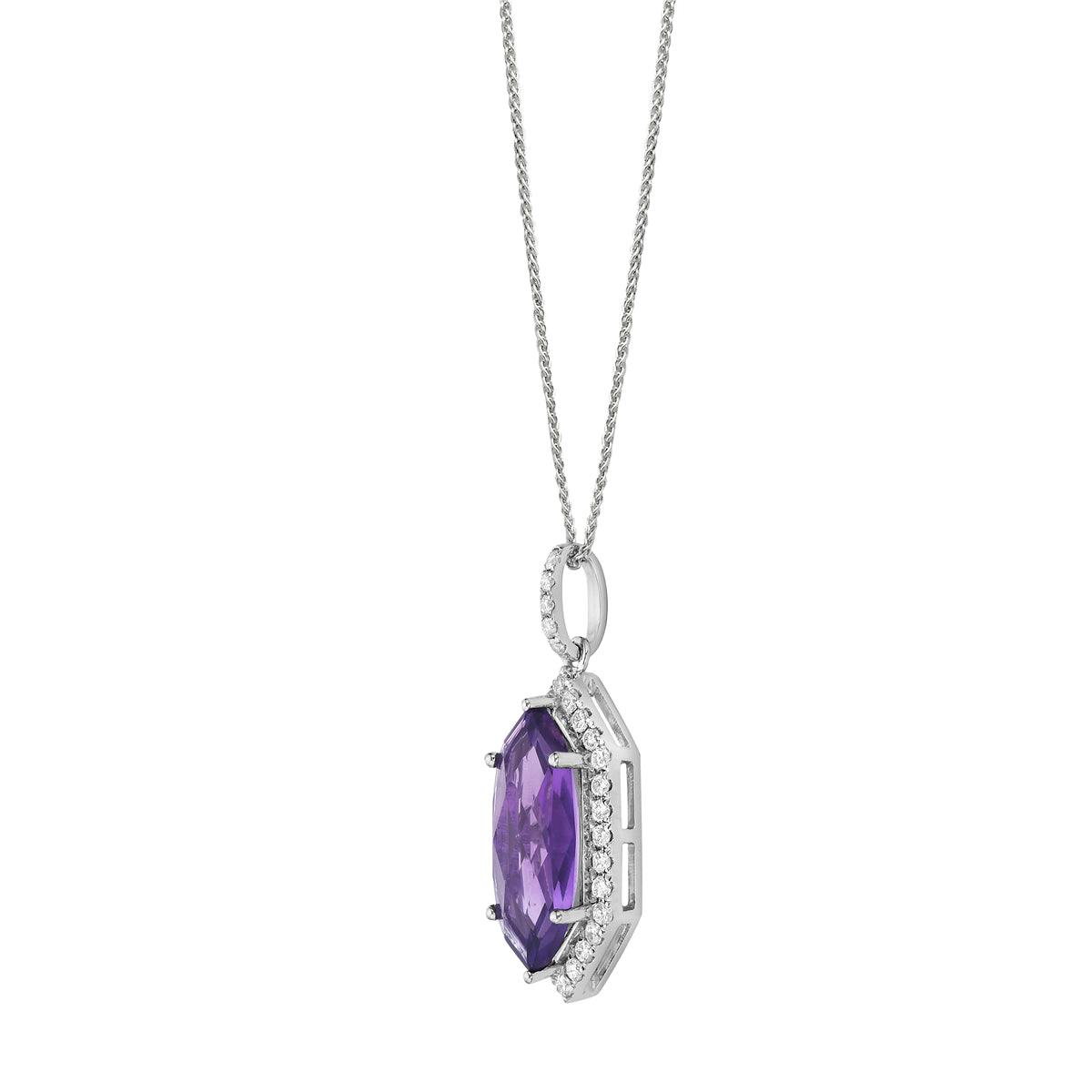 14K White Gold Amethyst Pendant, 1-2mm, 2.43ct
