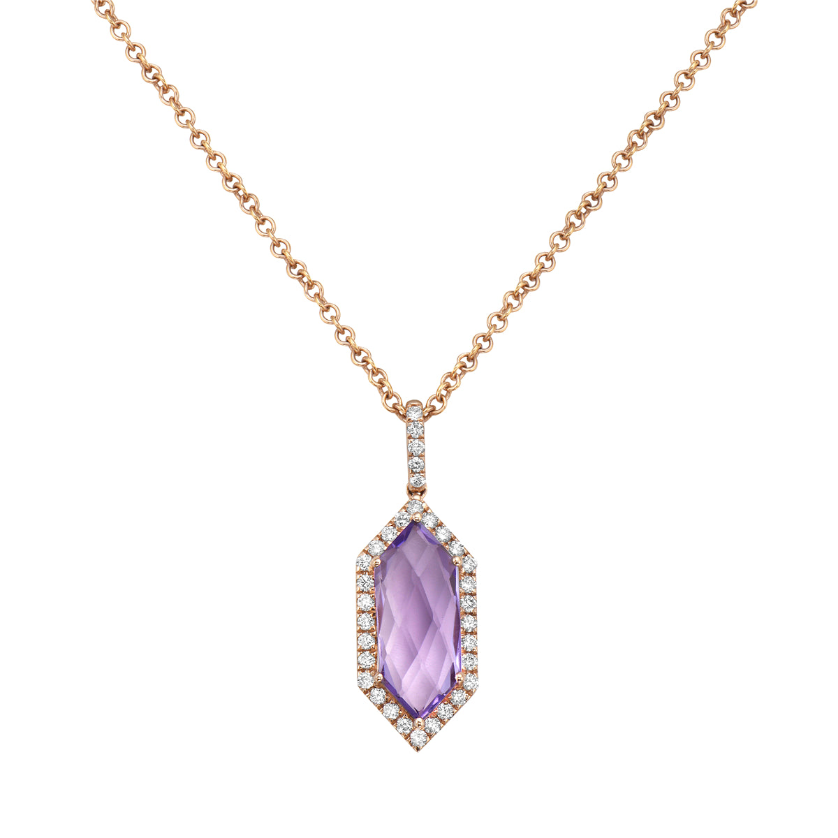 P090011R-RDF - Pendant 14KR/1.2G 1RDF-2.57CT 33RD-0.31CT Rose De France