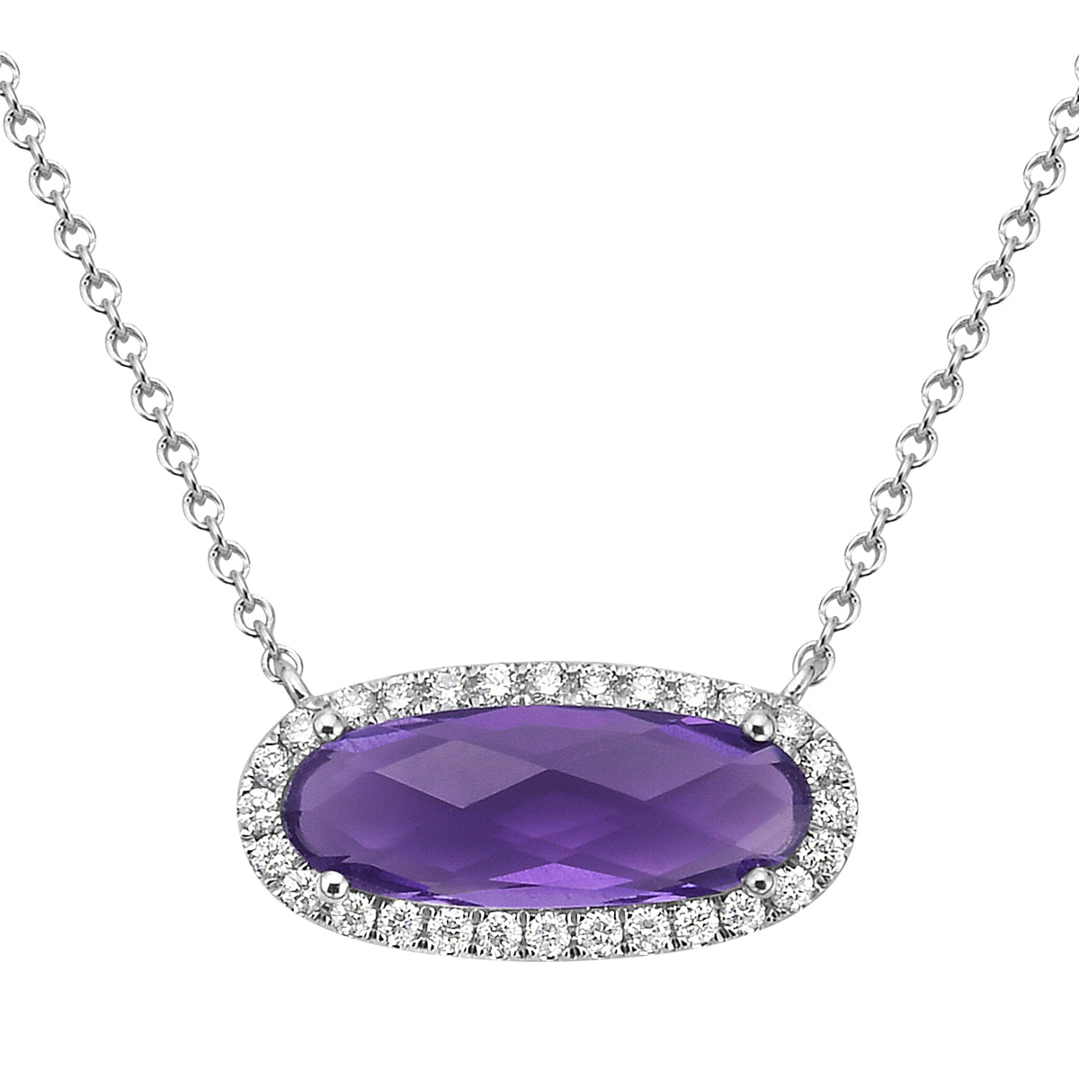 P090012-AME - Necklace 14KW/1.0G 1AME-2.47CT 28RD-0.25CT Amethyst