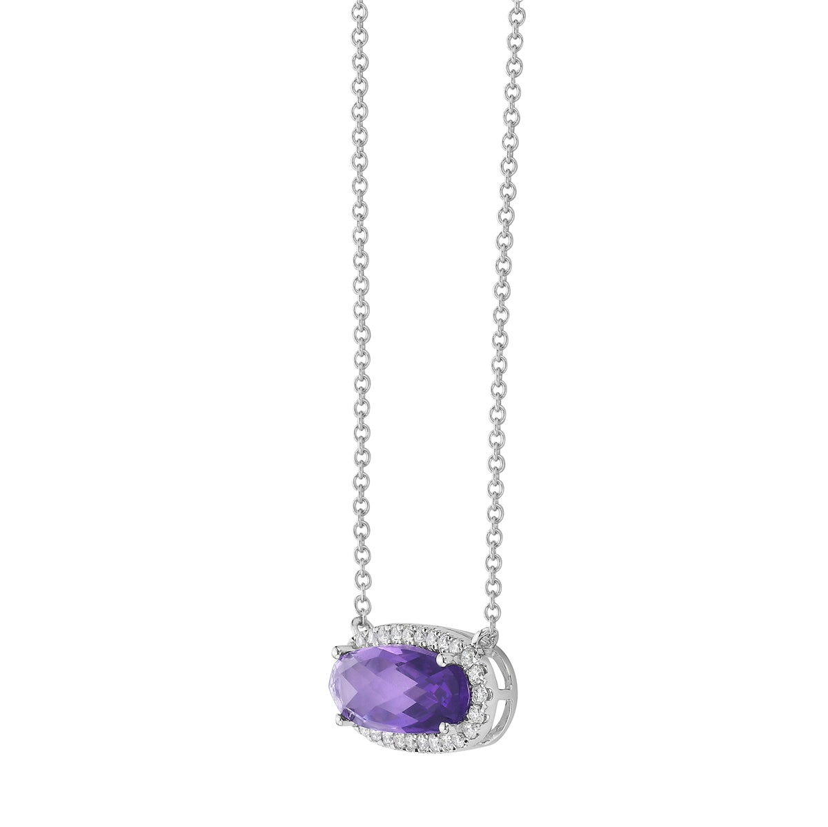 P090012-AME - Necklace 14KW/1.0G 1AME-2.47CT 28RD-0.25CT Amethyst