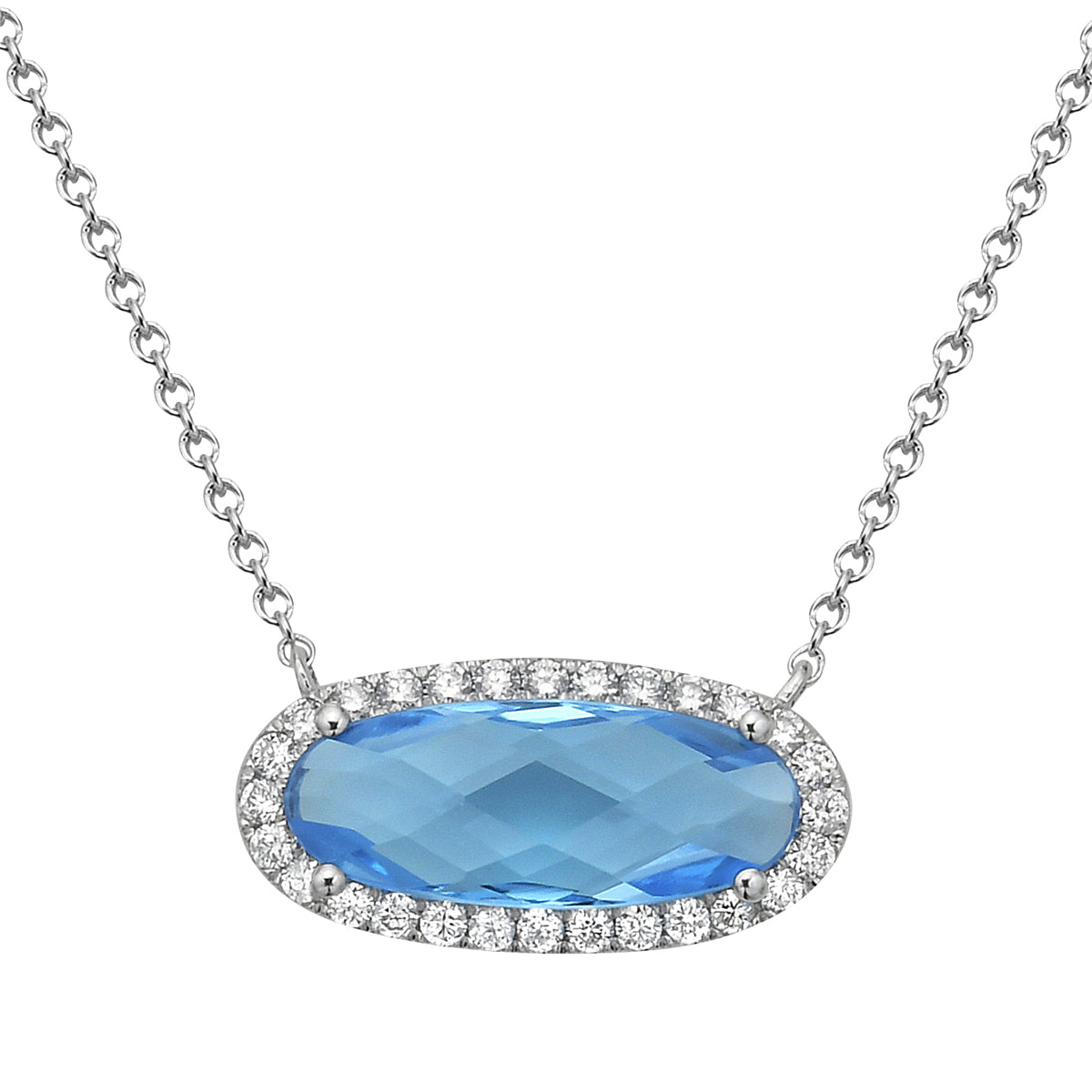 P090012-SWBT - Necklace 14KW/1.1G 1SWBT-2.74CT 28RD-0.26CT Swiss Blue Topaz