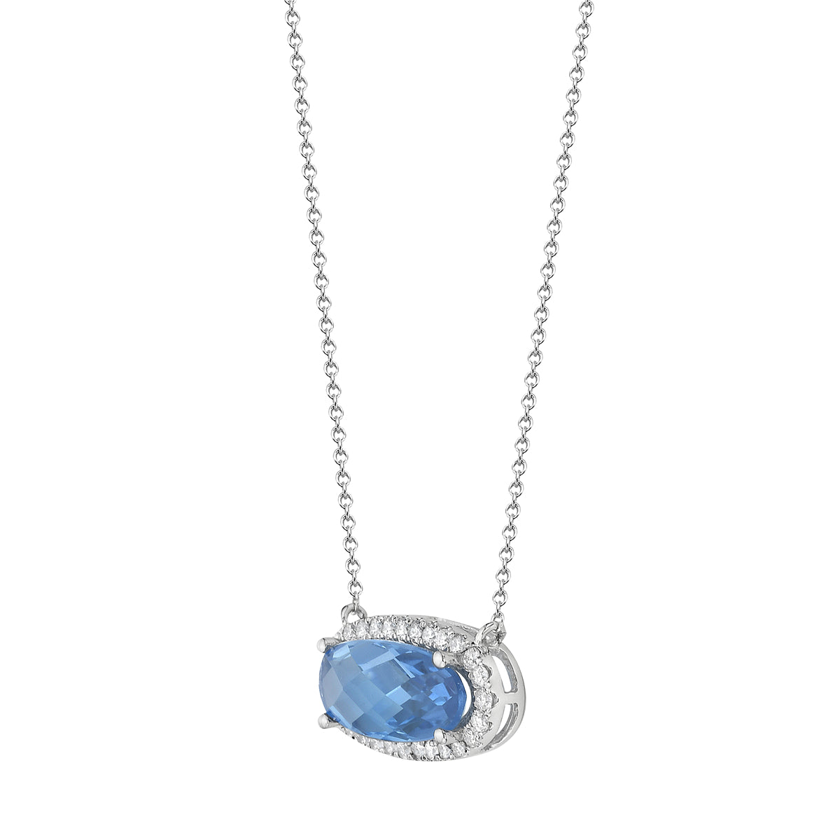 P090012-SWBT - Necklace 14KW/1.1G 1SWBT-2.74CT 28RD-0.26CT Swiss Blue Topaz