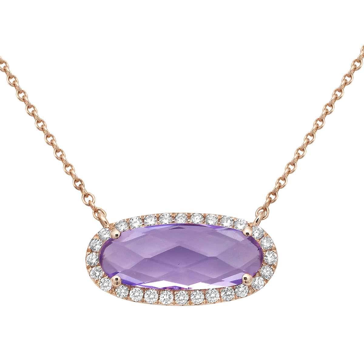 P090012R-RDF - Necklace 14KR/1.1G 1RDF-2.10CT 28RD-0.23CT Rose De France