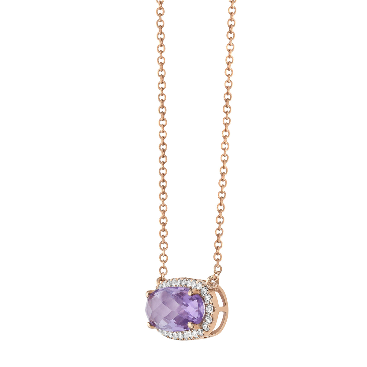 P090012R-RDF - Necklace 14KR/1.1G 1RDF-2.10CT 28RD-0.23CT Rose De France