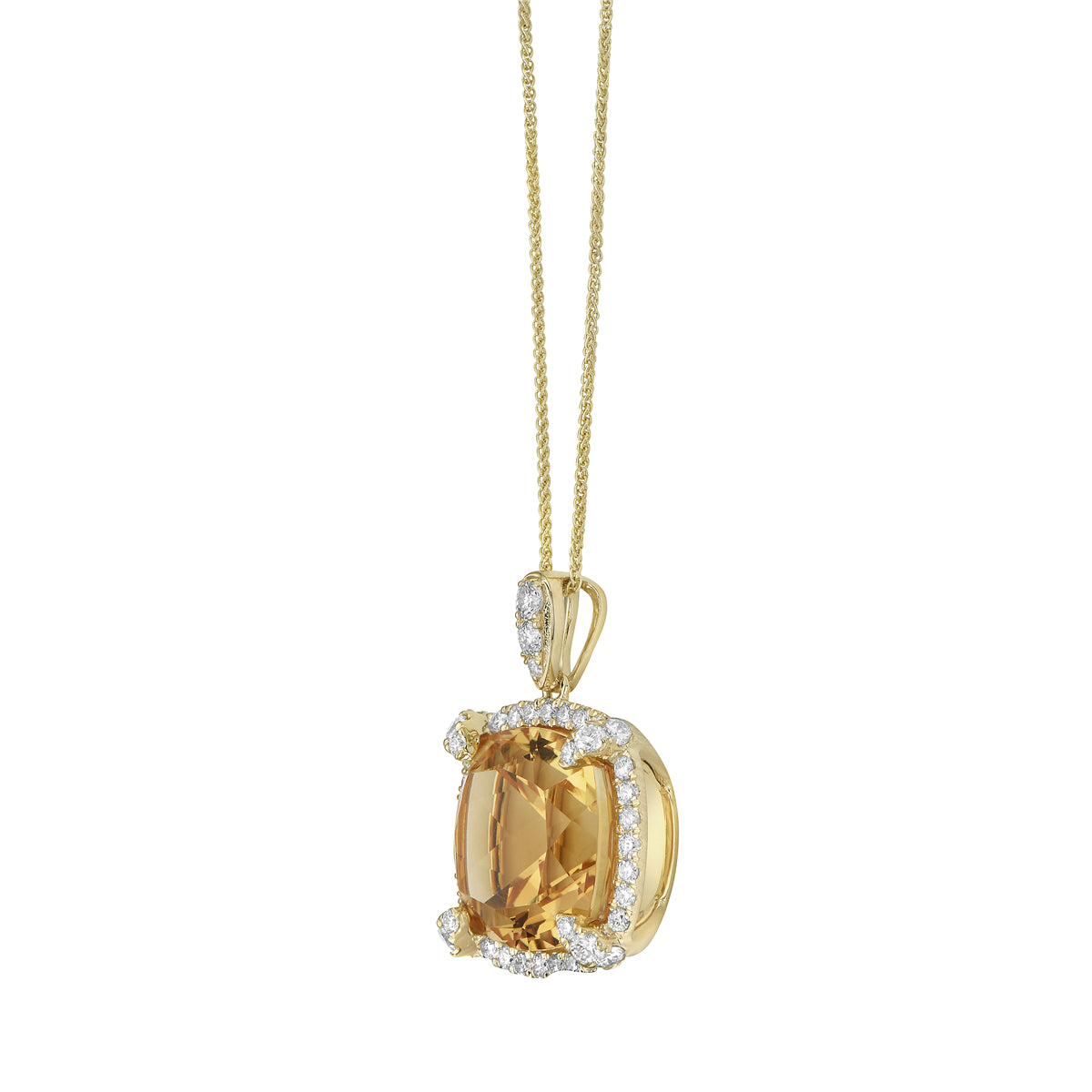 P090013Y-CIT - Pendant 14KY/3.2G 1CIT-10.45CT 43RD-0.86CT (14mm) Citrin