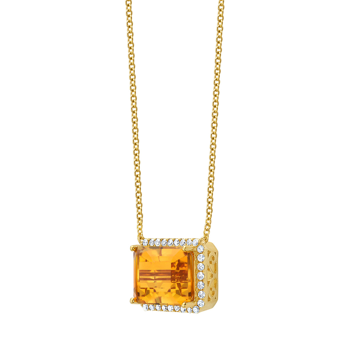 P090016Y-CIT - Necklace 14KY/2.0G 1CIT-7.32CT 32RD-0.38CT Citrin