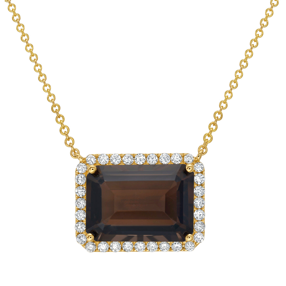 P090016Y-SQ - Necklace 14KY/2.1G 1SQ-6.79CT 32RD-0.38CT Smokey Quartz