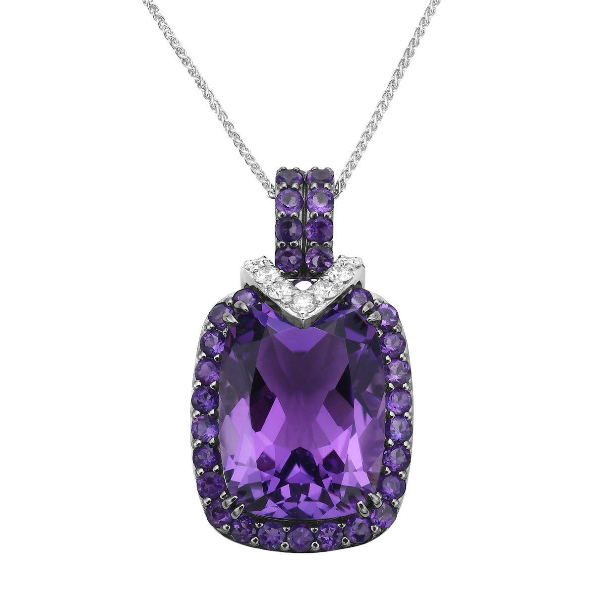 P090026-AM - Pendant 14KB/4.2G 1AME-10.05CT 32AME -1.09CT 7RD-0.22CT Amethyst