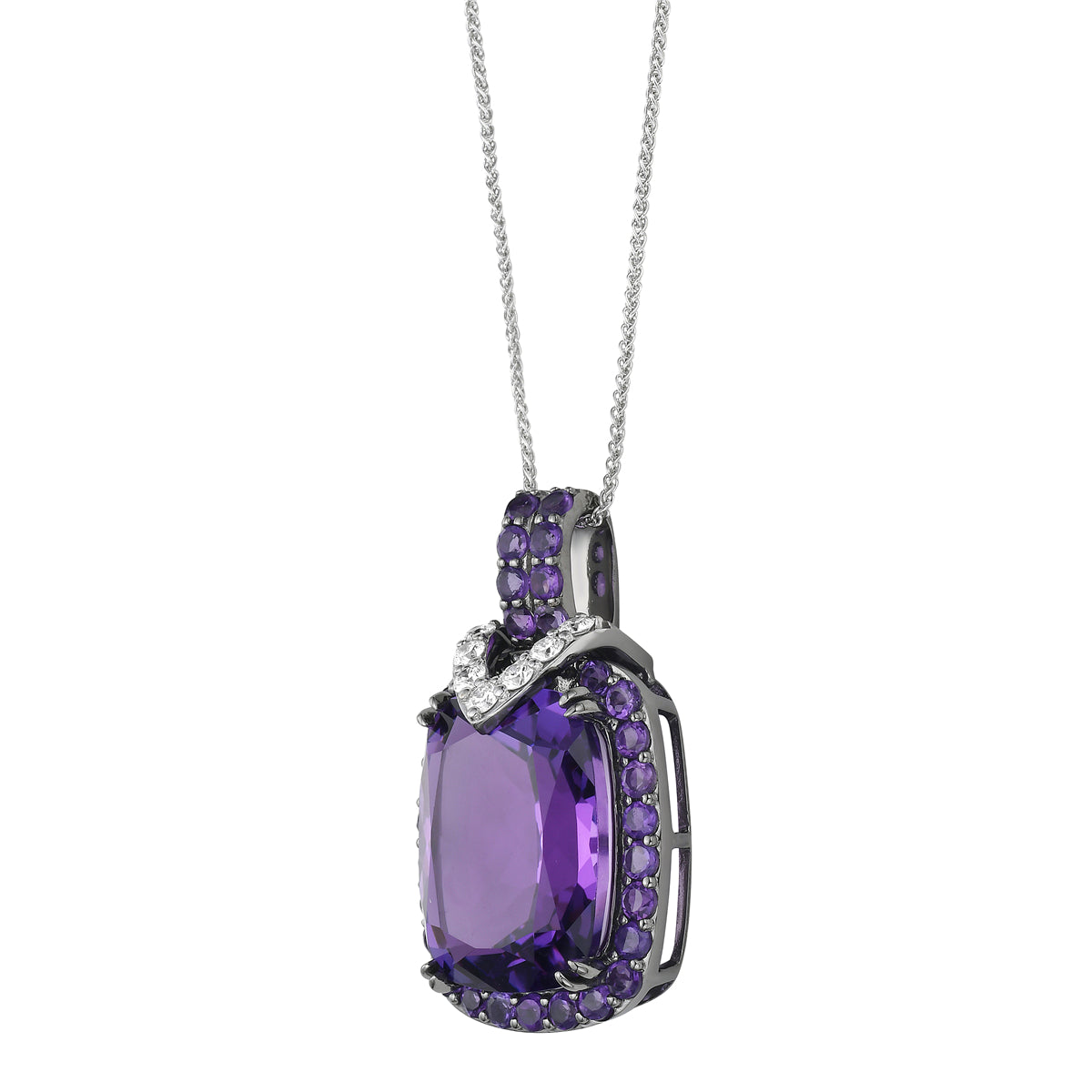 P090026-AM - Pendant 14KB/4.2G 1AME-10.05CT 32AME -1.09CT 7RD-0.22CT Amethyst