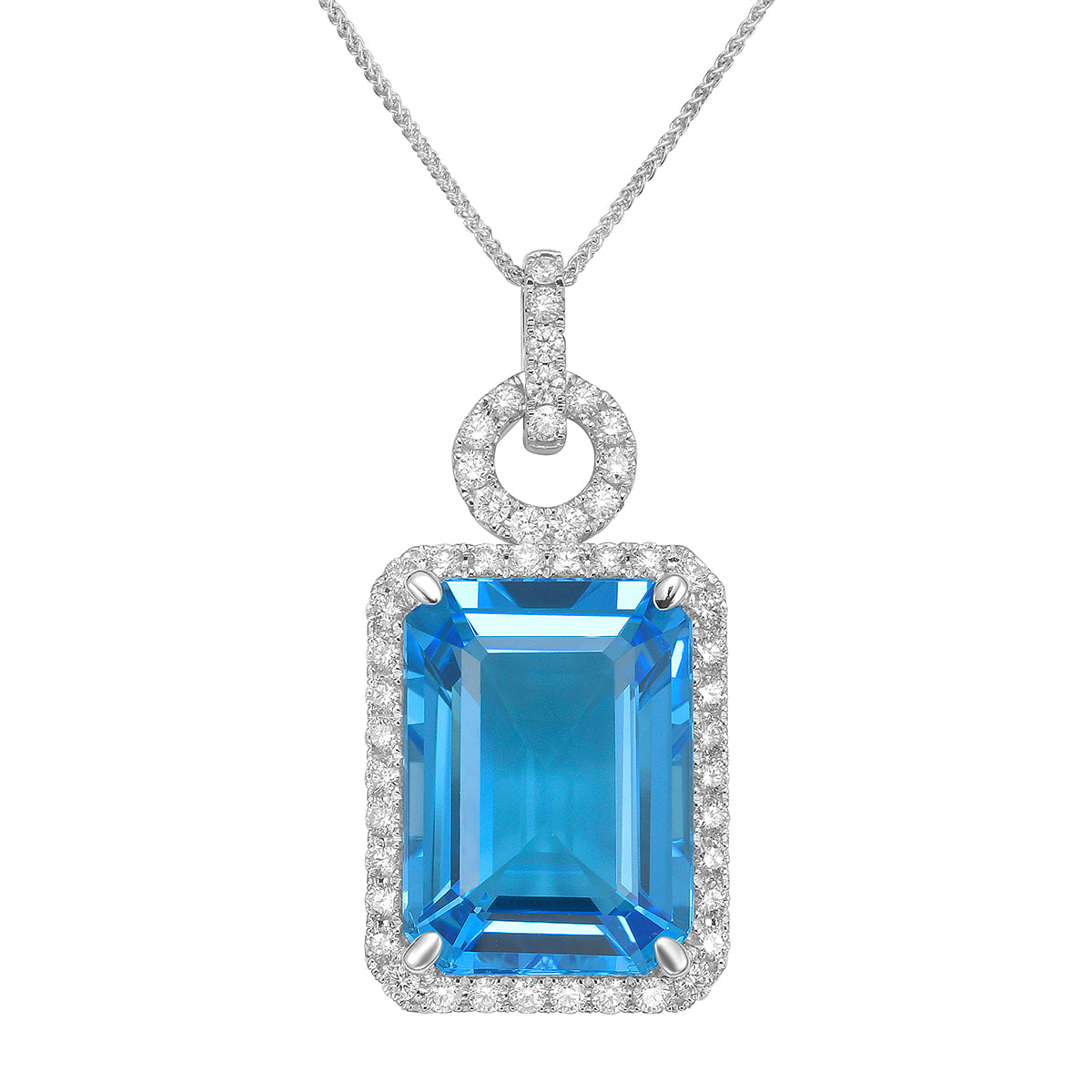 P090034-SWBT - Pendant 14KW/4.3G 1SWBT-21.85CT 49RD-1.00CT Swiss Blue Topaz