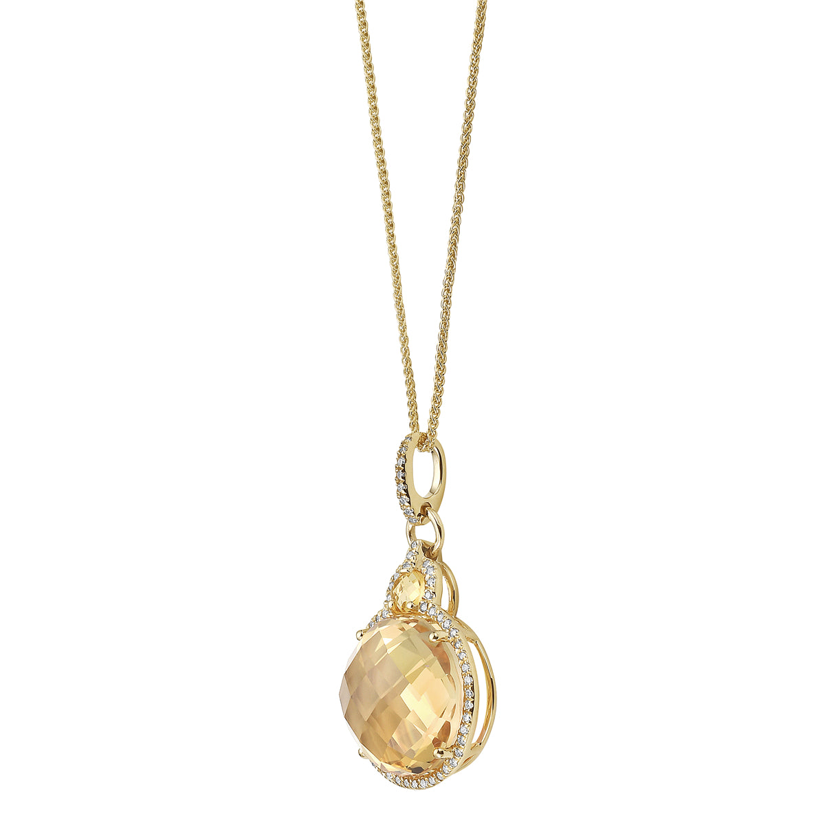 14K Yellow Gold Citrine Pendant with Diamonds, 8.17ct