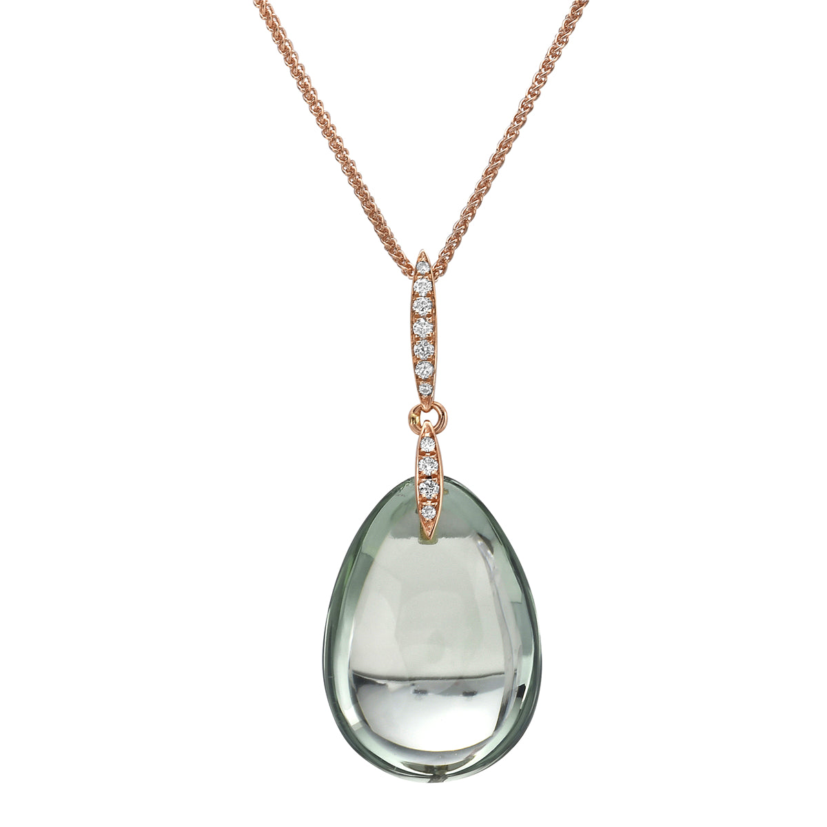 18K Rose Gold Green Amethyst Pendant, 12.94ct