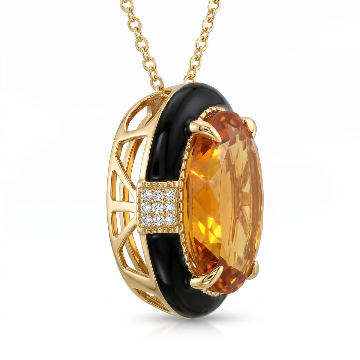 P090083Y-CIT - Pendant 14KY/3G 1CIT-6.74CT 18RD-0.06CT Citrin