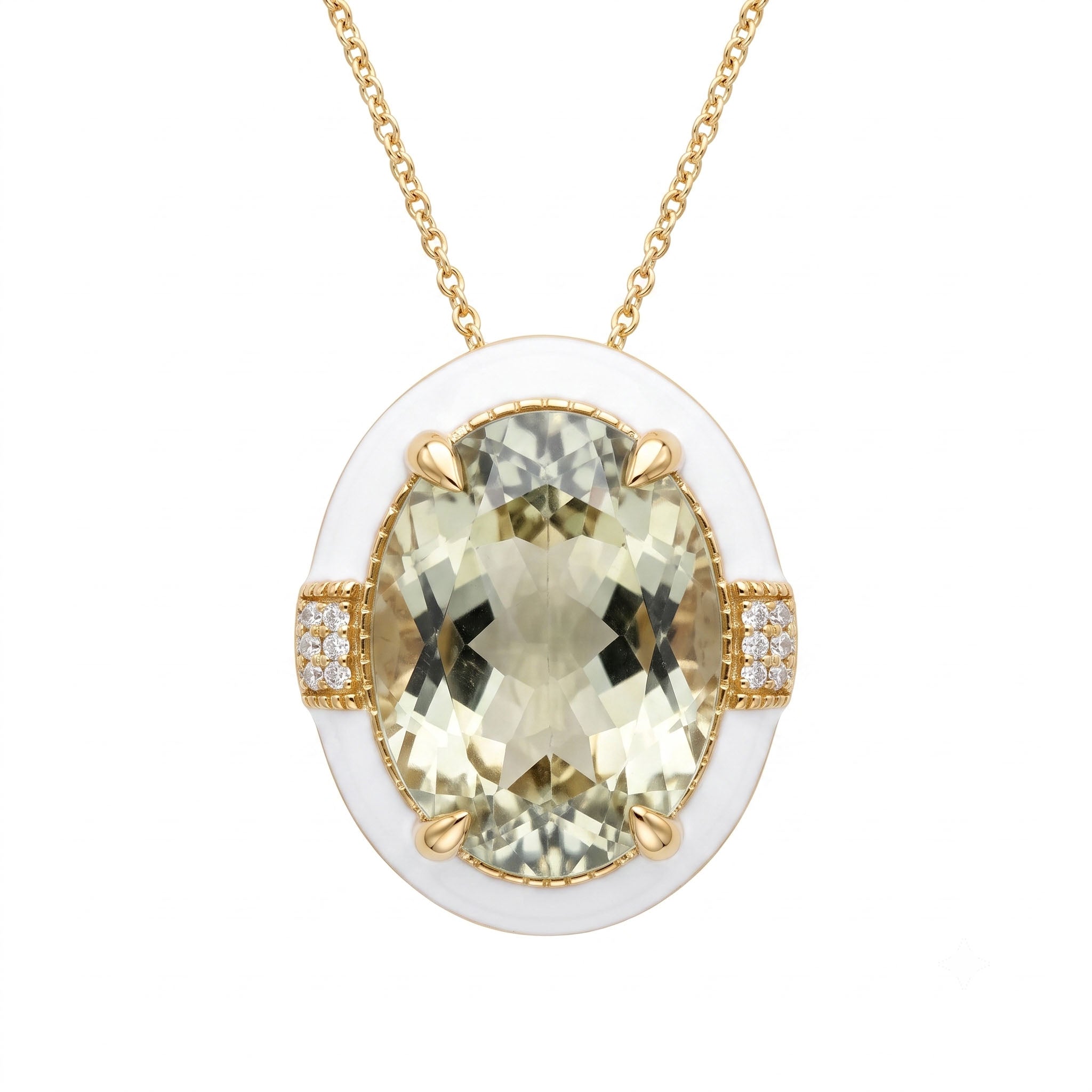 P090083Y-G.AME - Pendant 14KY/2.9G 1G.AME-7.01CT 18RD-0.06CT Green Amethyst