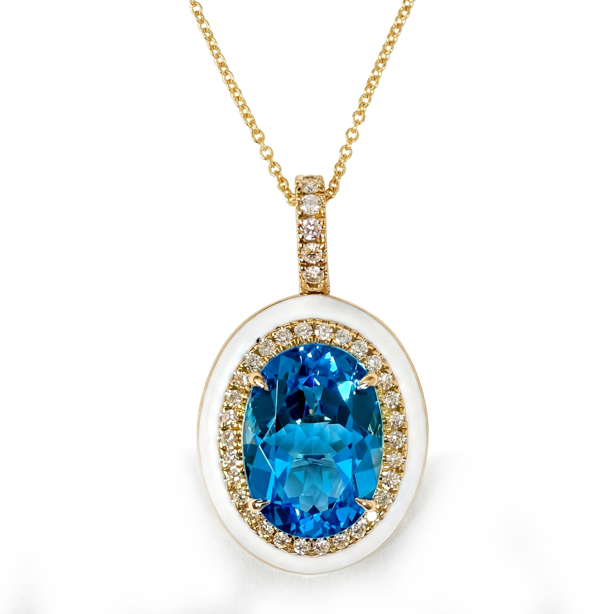 P090085Y-SWBT - Pendant 14KY/5G 1SWBT-9.09CT 35RD-0.41CT Swiss Blue Topaz