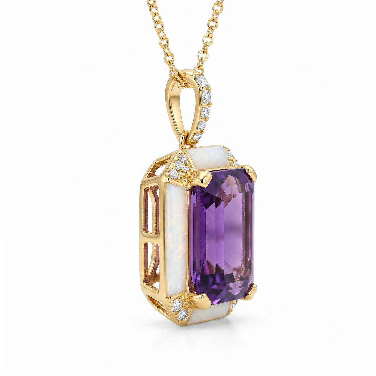 P090089Y-AME - Pendant 14KY/2.7G 1AME-4.59CT 25.2RD-0.11CT Amethyst