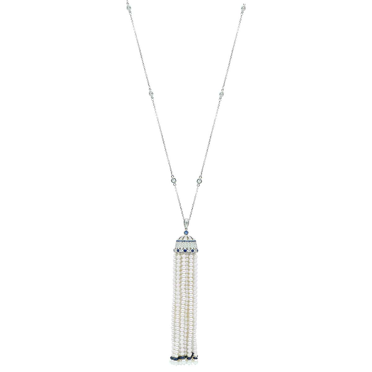 18K White Gold Sapphire Diamond Pendant