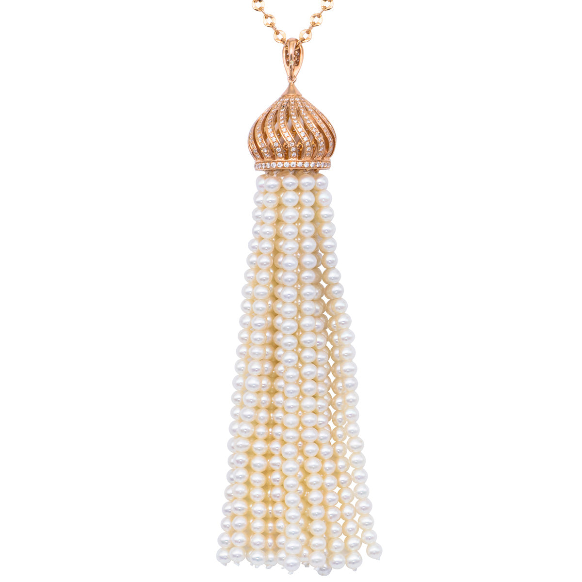 18K Rose Gold Freshwater Pearl Tassel Pendant,