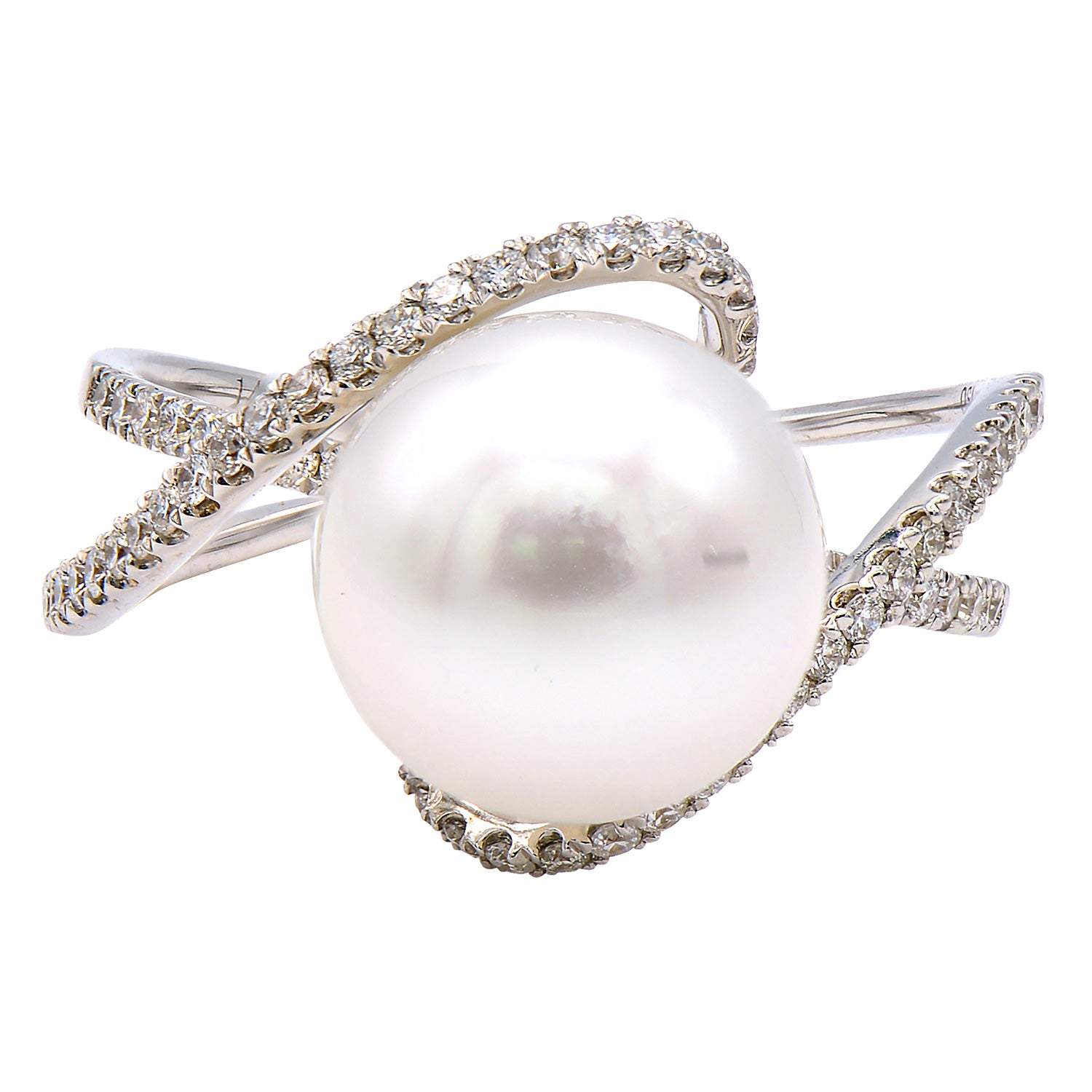 14K White Gold South Sea Pearl and Diamond Ring, 10-11mm