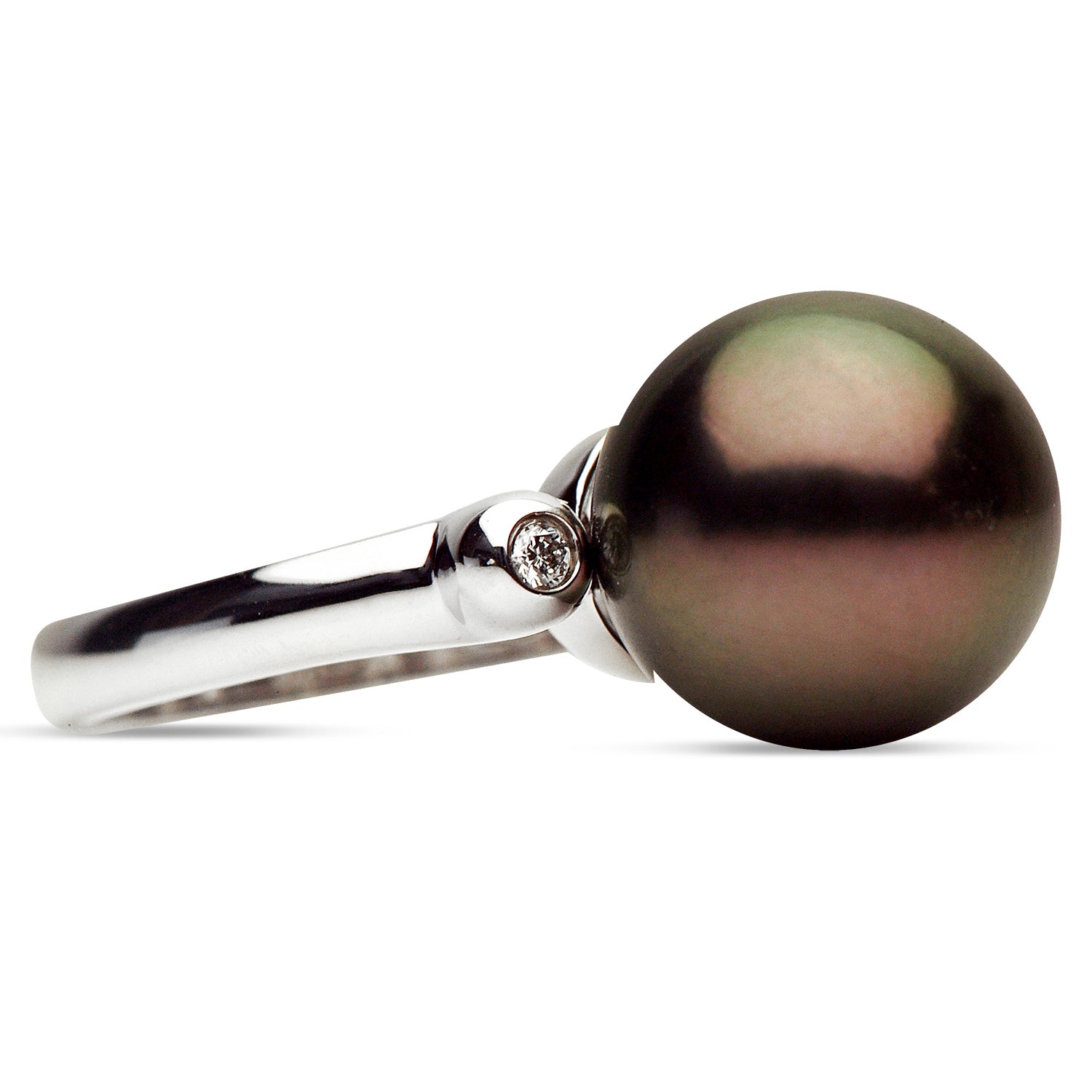 14K White Gold Tahitian Pearl Ring, 11-12mm